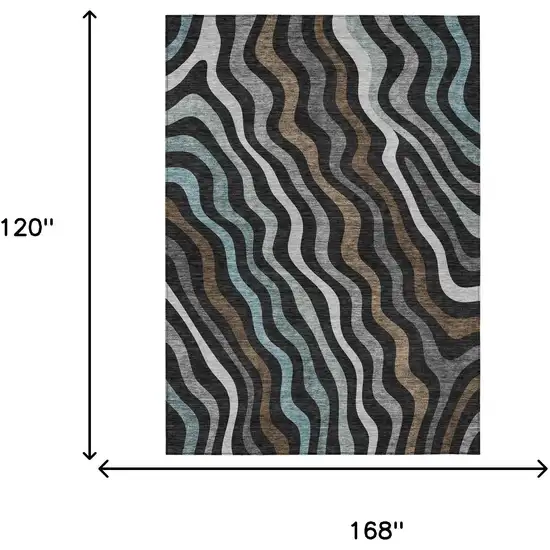 Black And Chocolate Abstract Washable Indoor Outdoor Area Rug Photo 7