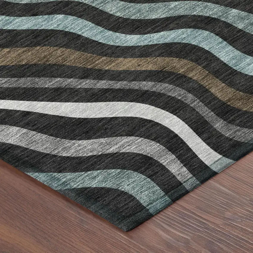 Black And Chocolate Abstract Washable Indoor Outdoor Area Rug Photo 5