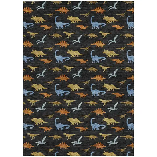 Black And Chocolate Geometric Washable Indoor Outdoor Area Rug Photo 3