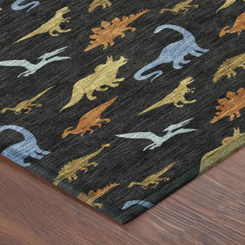 Black And Chocolate Geometric Washable Indoor Outdoor Area Rug Photo 4