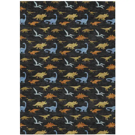 Black And Chocolate Geometric Washable Indoor Outdoor Area Rug Photo 1