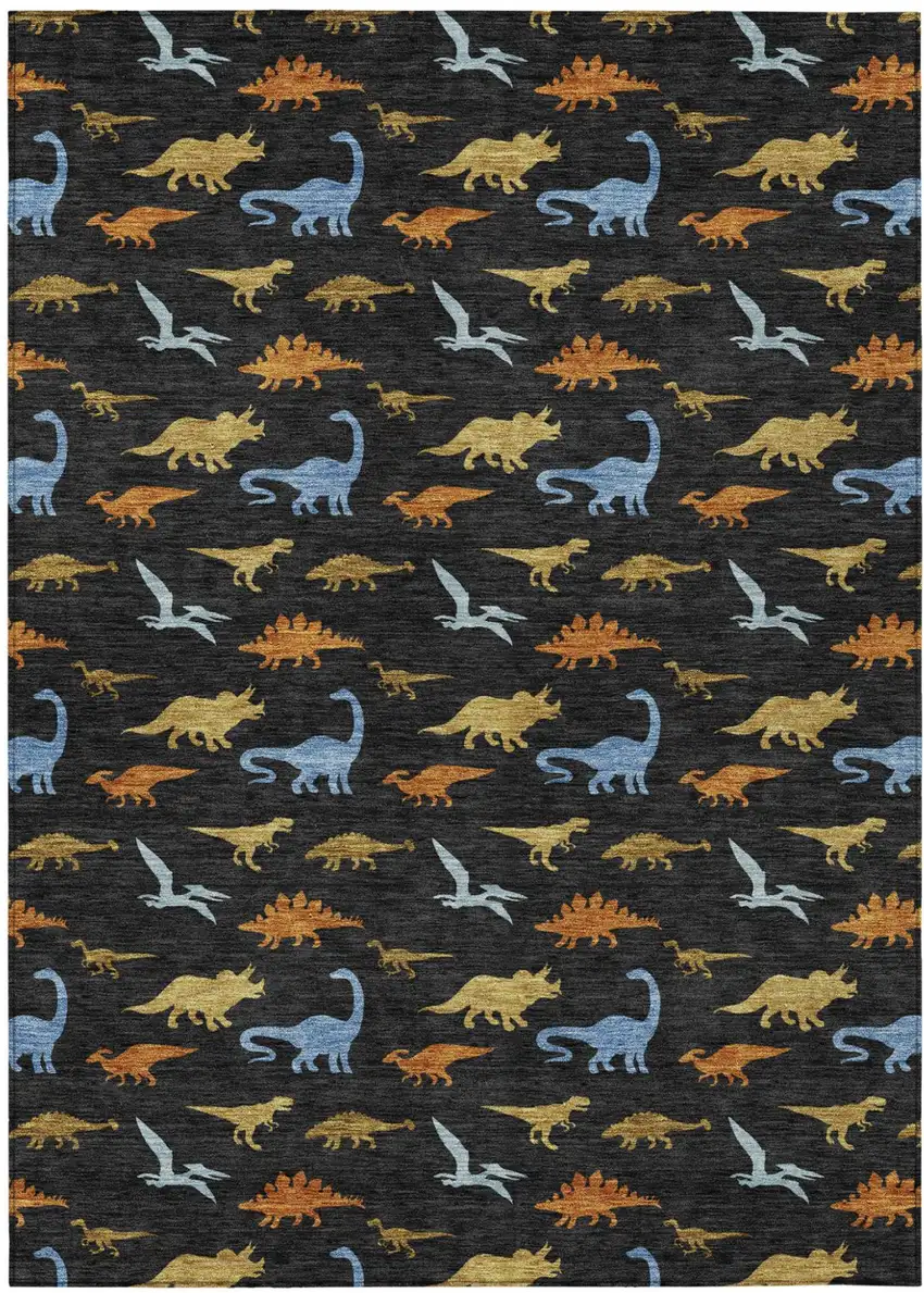Black And Chocolate Geometric Washable Indoor Outdoor Area Rug Photo 1