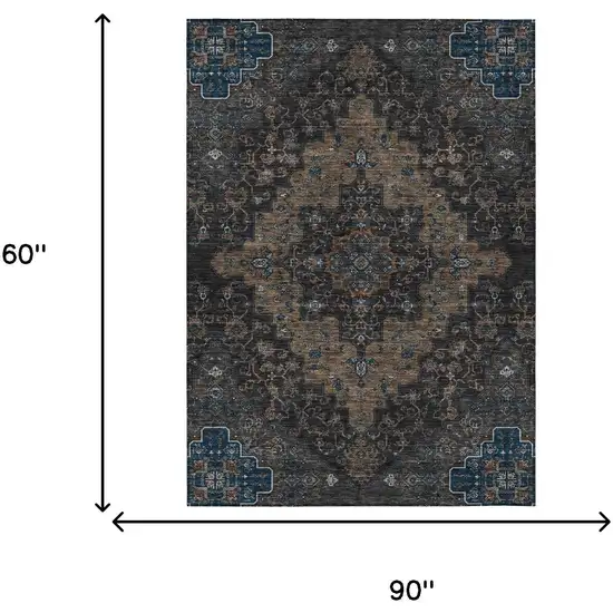 Black And Chocolate Medallion Washable Indoor Outdoor Area Rug Photo 7