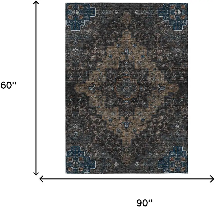Black And Chocolate Medallion Washable Indoor Outdoor Area Rug Photo 7