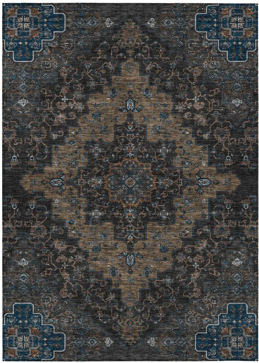 Black And Chocolate Medallion Washable Indoor Outdoor Area Rug Photo 2