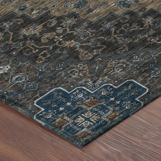 Black And Chocolate Medallion Washable Indoor Outdoor Area Rug Photo 5