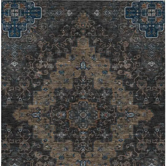 Black And Chocolate Medallion Washable Indoor Outdoor Area Rug Photo 4