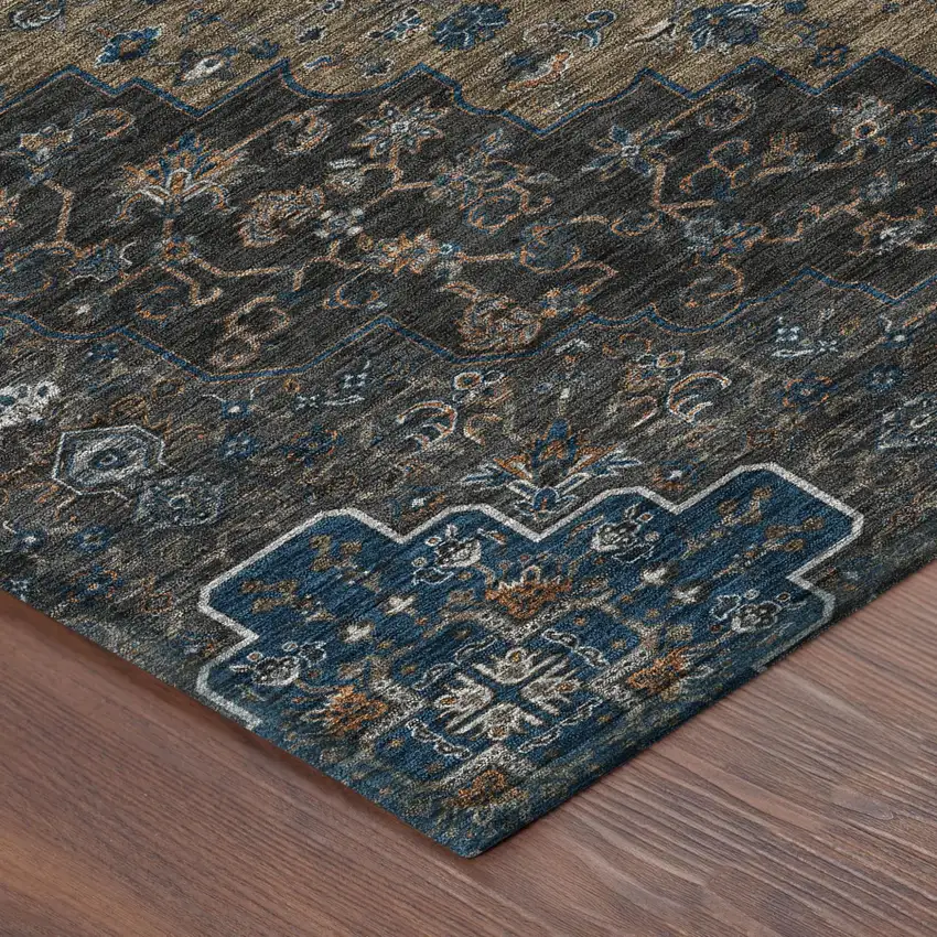 Black And Chocolate Medallion Washable Indoor Outdoor Area Rug Photo 5