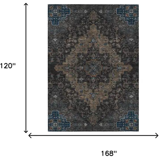 Black And Chocolate Medallion Washable Indoor Outdoor Area Rug Photo 7
