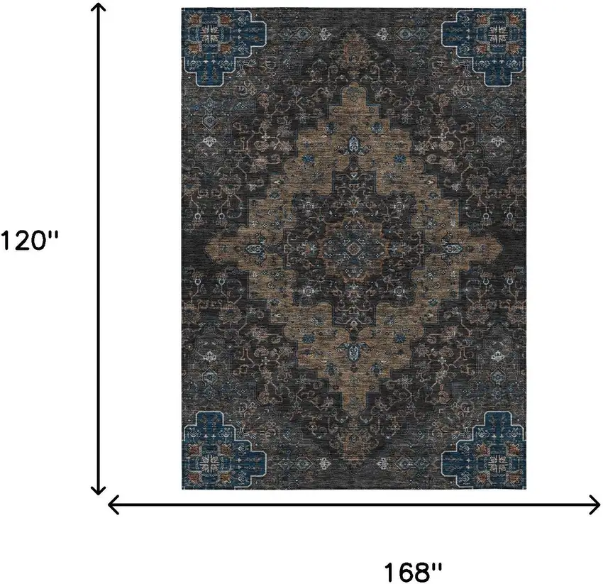 Black And Chocolate Medallion Washable Indoor Outdoor Area Rug Photo 7