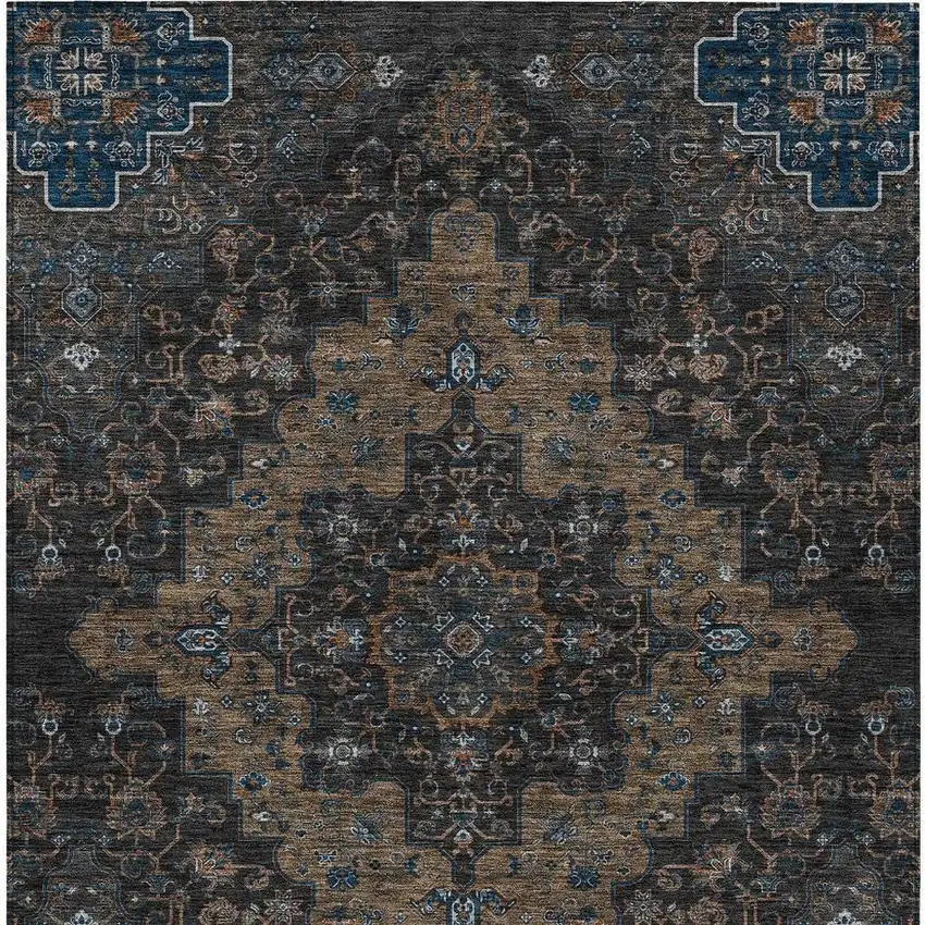 Black And Chocolate Medallion Washable Indoor Outdoor Area Rug Photo 4