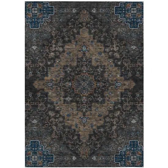 Black And Chocolate Medallion Washable Indoor Outdoor Area Rug Photo 2