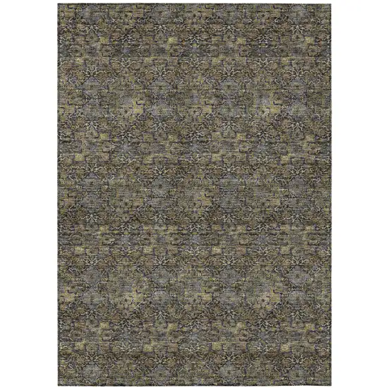 Black And Coffee Damask Washable Indoor Outdoor Area Rug Photo 2