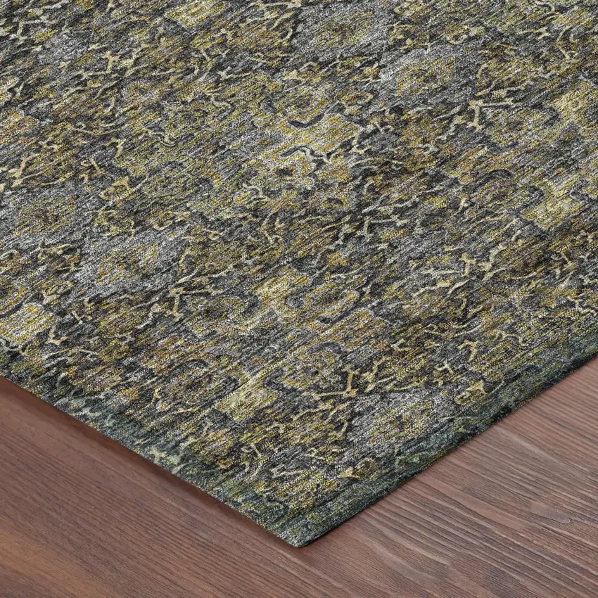 Black And Coffee Damask Washable Indoor Outdoor Area Rug Photo 3