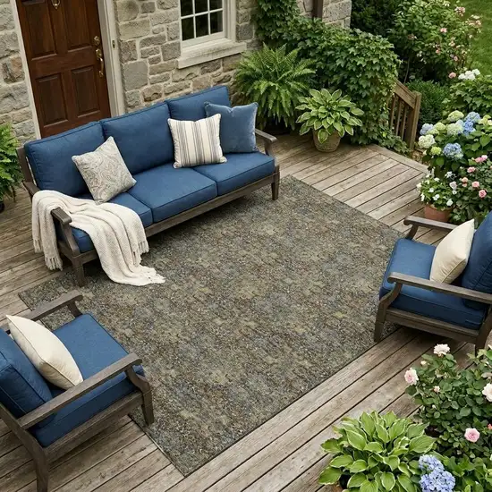 Black And Coffee Damask Washable Indoor Outdoor Area Rug Photo 1