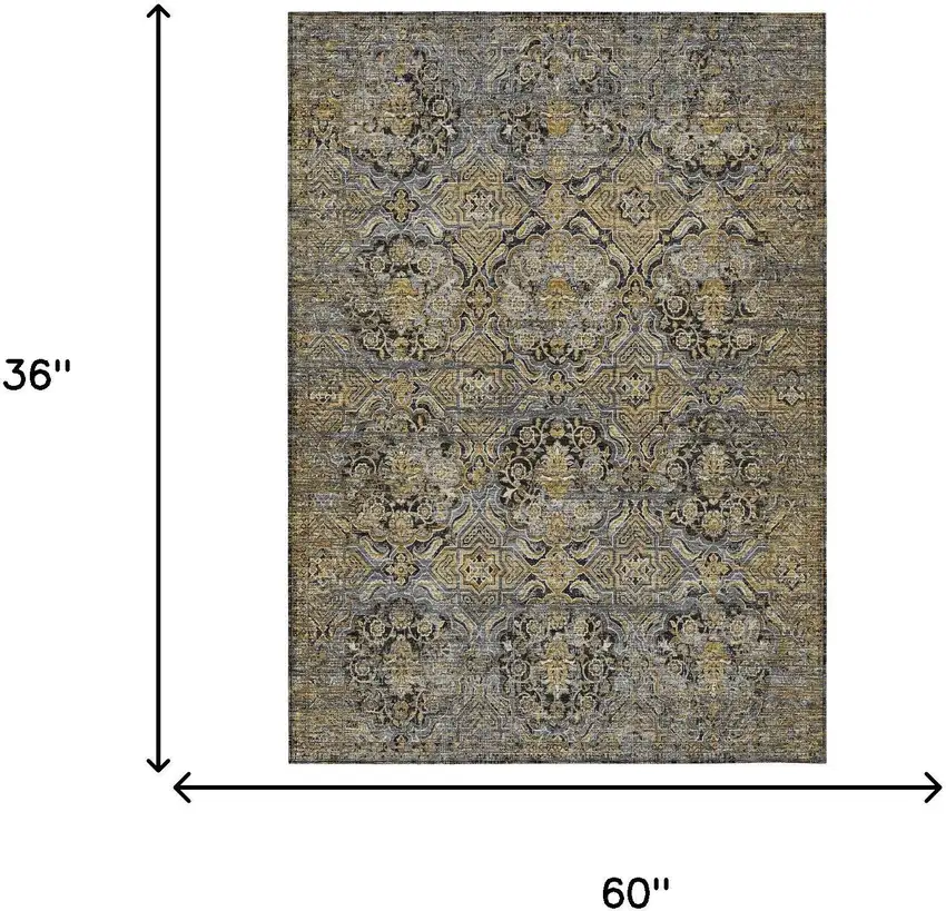 Black And Coffee Floral Washable Indoor Outdoor Area Rug Photo 7