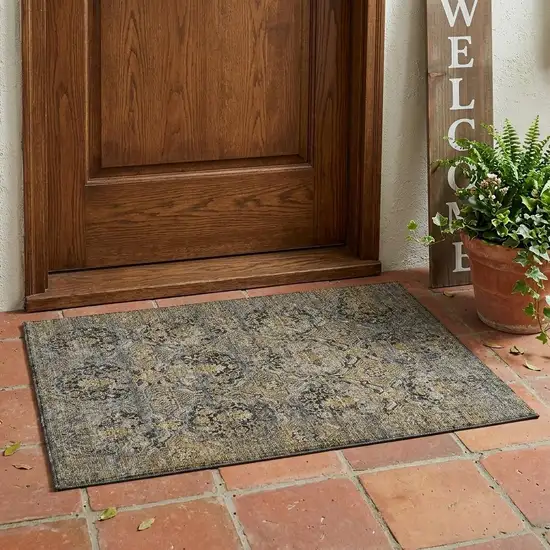 Black And Coffee Floral Washable Indoor Outdoor Area Rug Photo 1