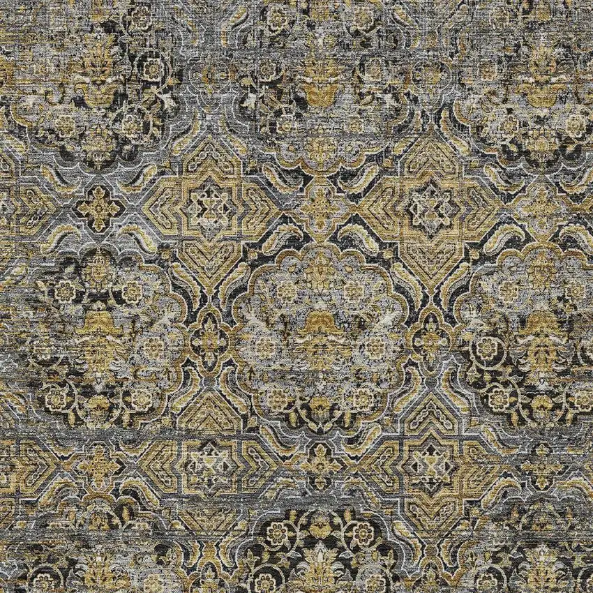 Black And Coffee Floral Washable Indoor Outdoor Area Rug Photo 3