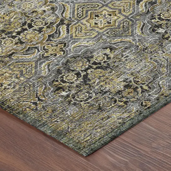 Black And Coffee Floral Washable Indoor Outdoor Area Rug Photo 5