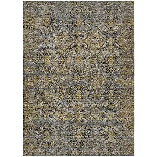 Black And Coffee Floral Washable Indoor Outdoor Area Rug Photo 2