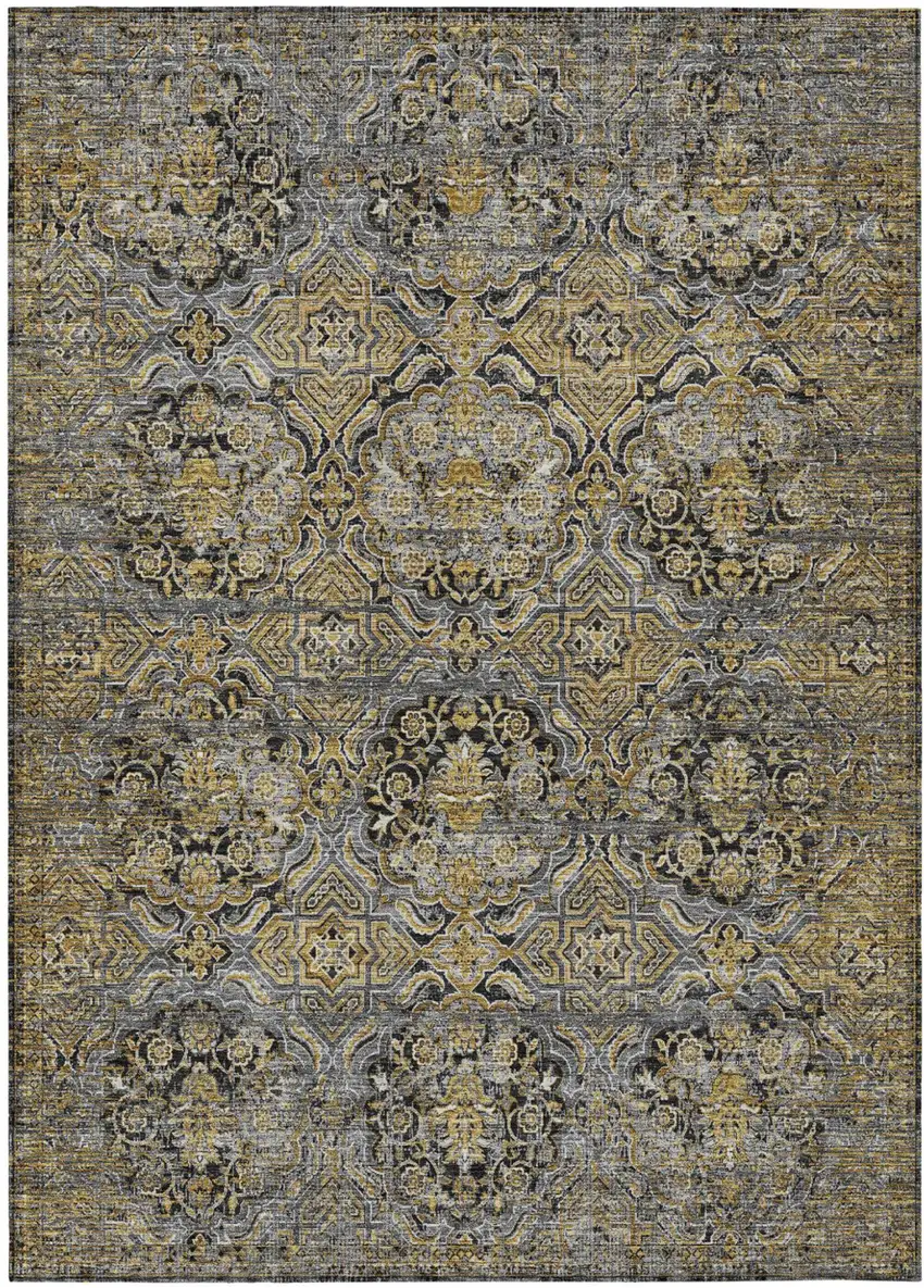 Black And Coffee Floral Washable Indoor Outdoor Area Rug Photo 2