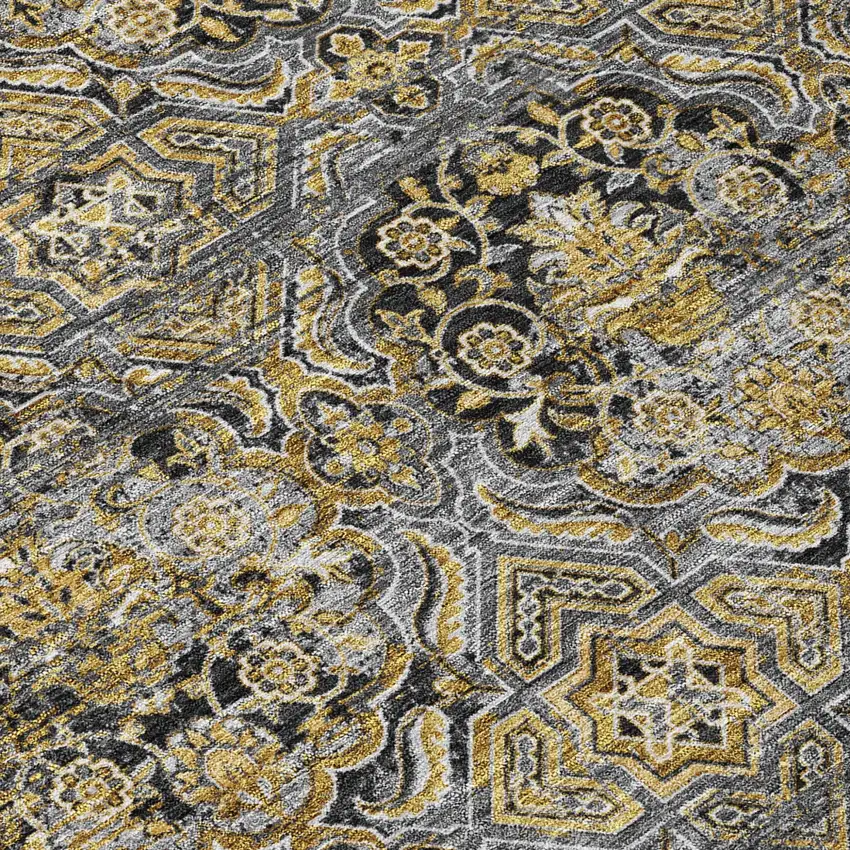 Black And Coffee Floral Washable Indoor Outdoor Area Rug Photo 6
