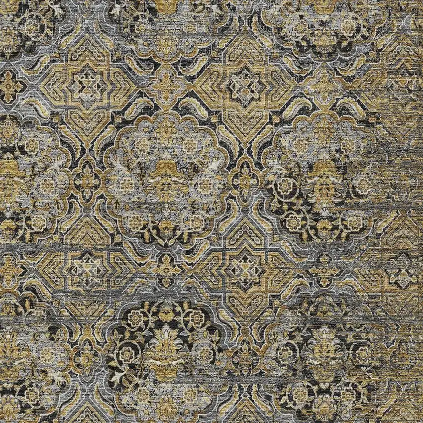 Black And Coffee Floral Washable Indoor Outdoor Area Rug Photo 3