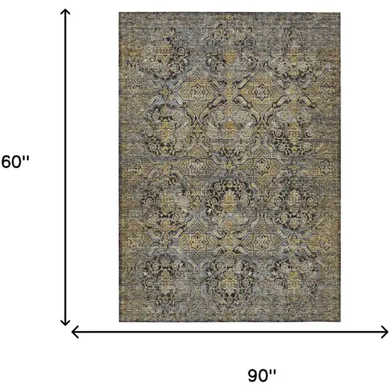 Black And Coffee Floral Washable Indoor Outdoor Area Rug Photo 7
