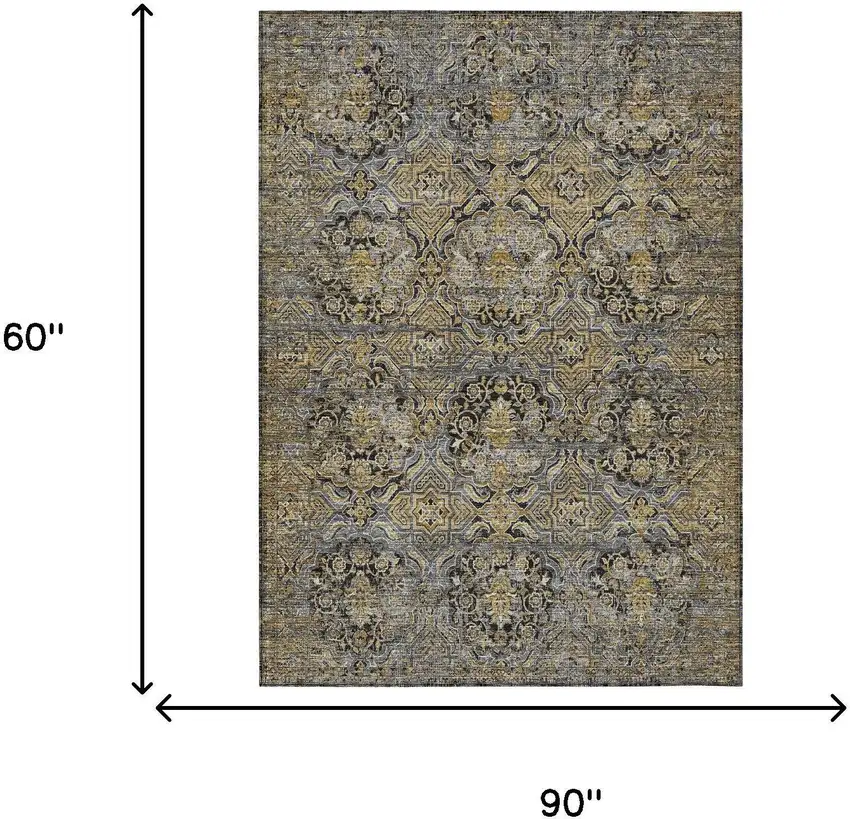 Black And Coffee Floral Washable Indoor Outdoor Area Rug Photo 7