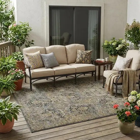 Black And Coffee Floral Washable Indoor Outdoor Area Rug Photo 1