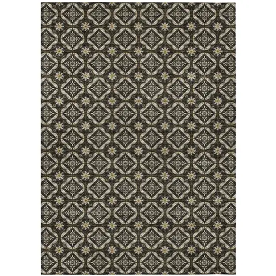 Black And Coffee Geometric Washable Indoor Outdoor Area Rug Photo 1