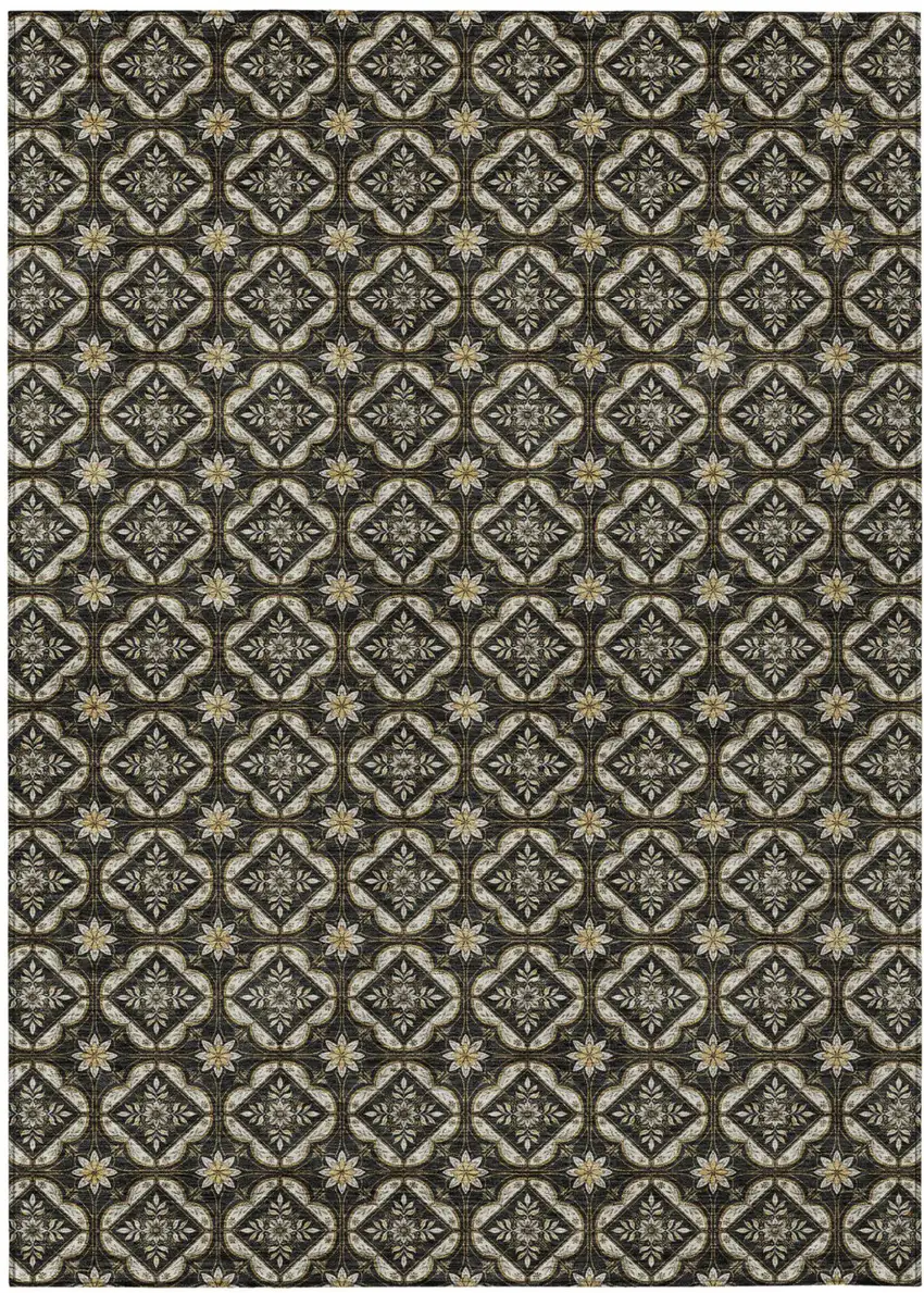 Black And Coffee Geometric Washable Indoor Outdoor Area Rug Photo 1