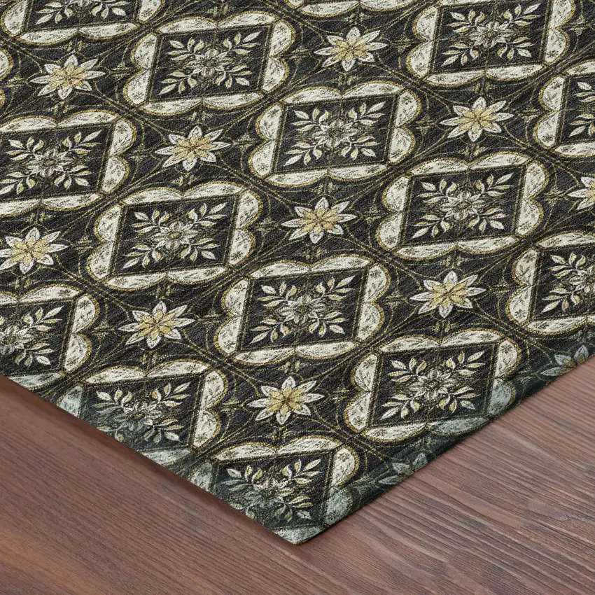 Black And Coffee Geometric Washable Indoor Outdoor Area Rug Photo 4