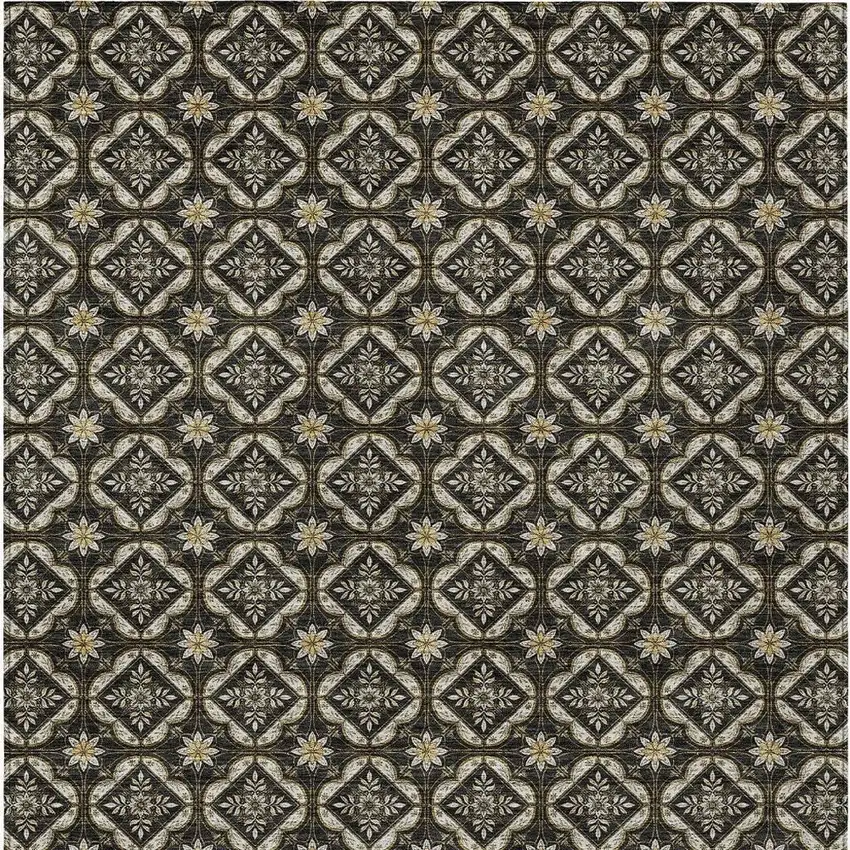 Black And Coffee Geometric Washable Indoor Outdoor Area Rug Photo 3