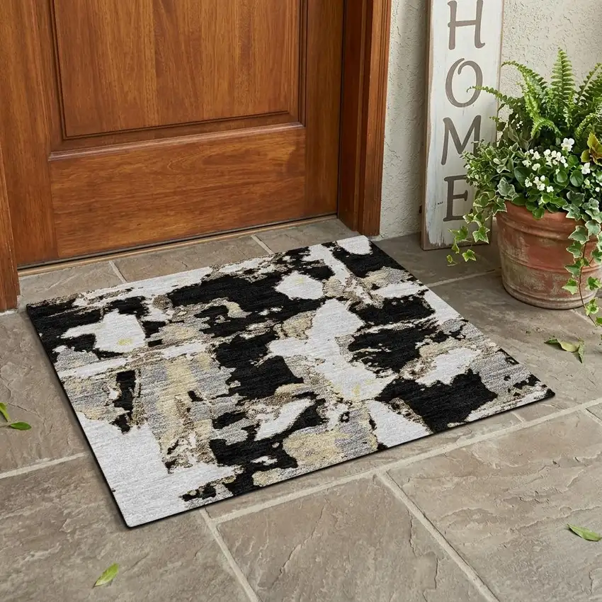 Black And Copper Abstract Washable Indoor Outdoor Area Rug Photo 1
