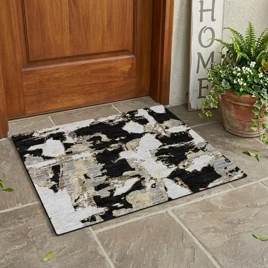 Black And Copper Abstract Washable Indoor Outdoor Area Rug Photo 1