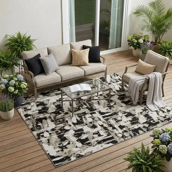 Black And Copper Abstract Washable Indoor Outdoor Area Rug Photo 1