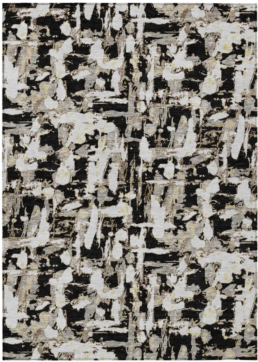 Black And Copper Abstract Washable Indoor Outdoor Area Rug Photo 2