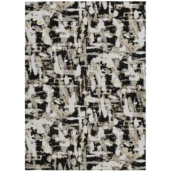Black And Copper Abstract Washable Indoor Outdoor Area Rug Photo 4