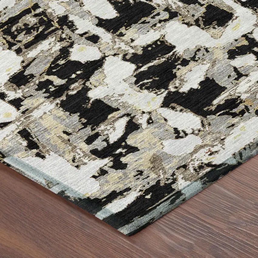 Black And Copper Abstract Washable Indoor Outdoor Area Rug Photo 7