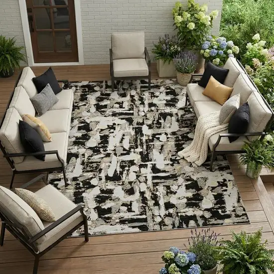 Black And Copper Abstract Washable Indoor Outdoor Area Rug Photo 1