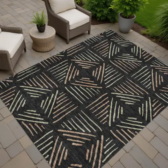 Black And Copper Geometric Washable Indoor Outdoor Area Rug Photo 7