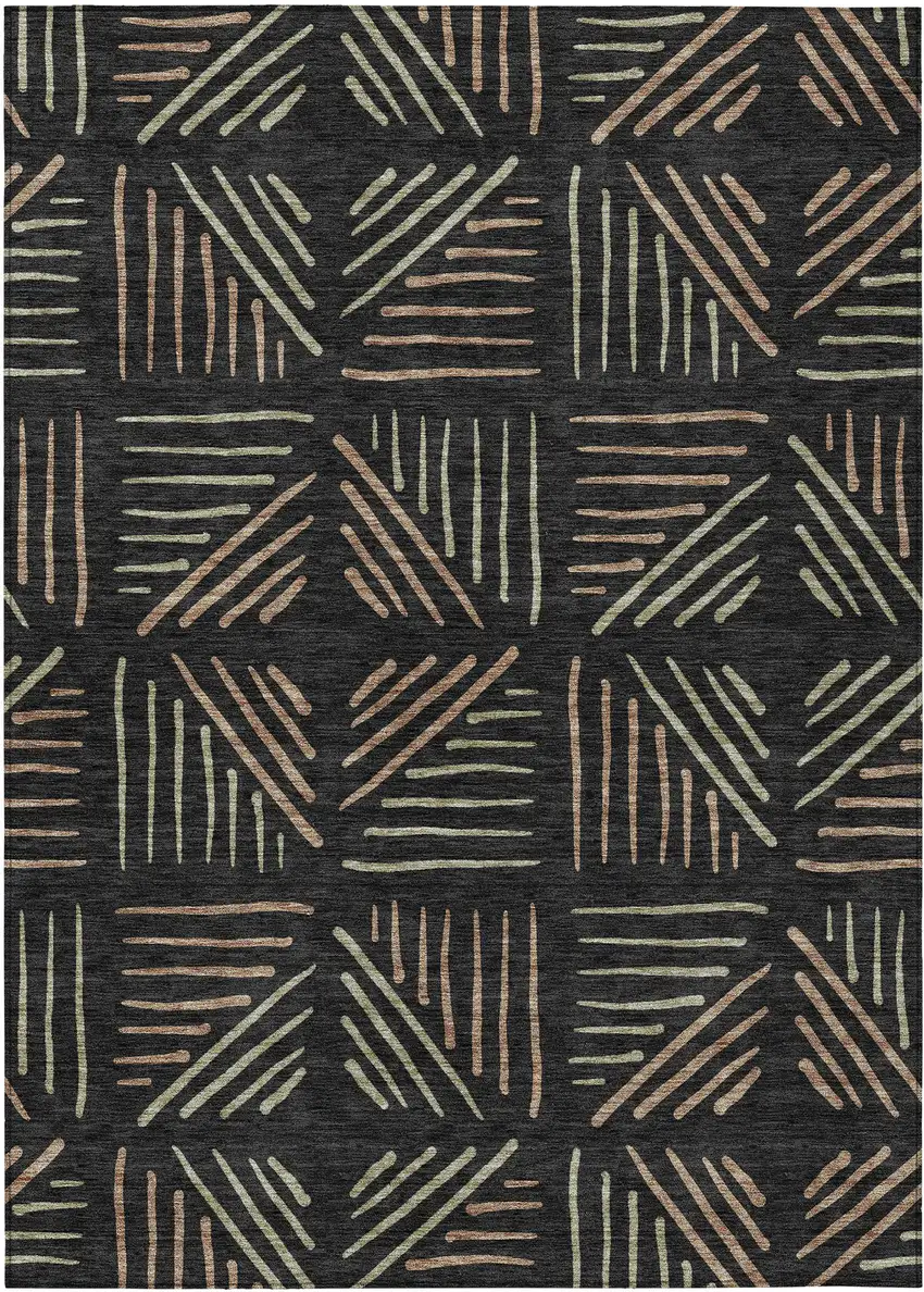 Black And Copper Geometric Washable Indoor Outdoor Area Rug Photo 1