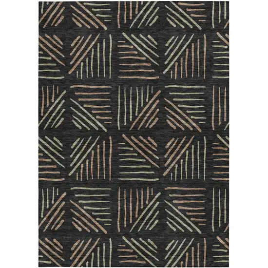 Black And Copper Geometric Washable Indoor Outdoor Area Rug Photo 3