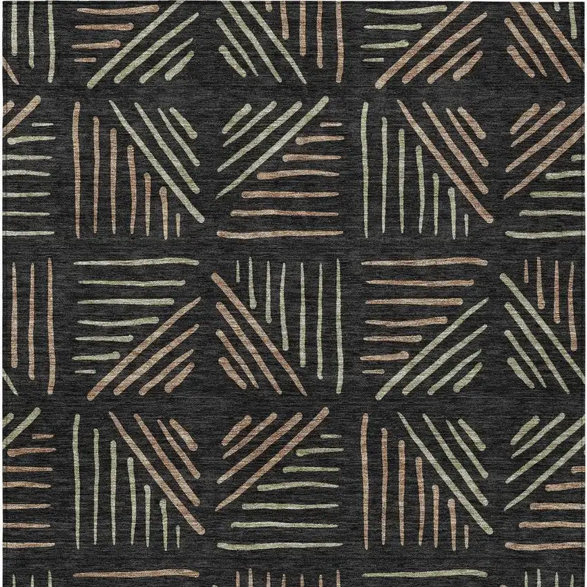 Black And Copper Geometric Washable Indoor Outdoor Area Rug Photo 2