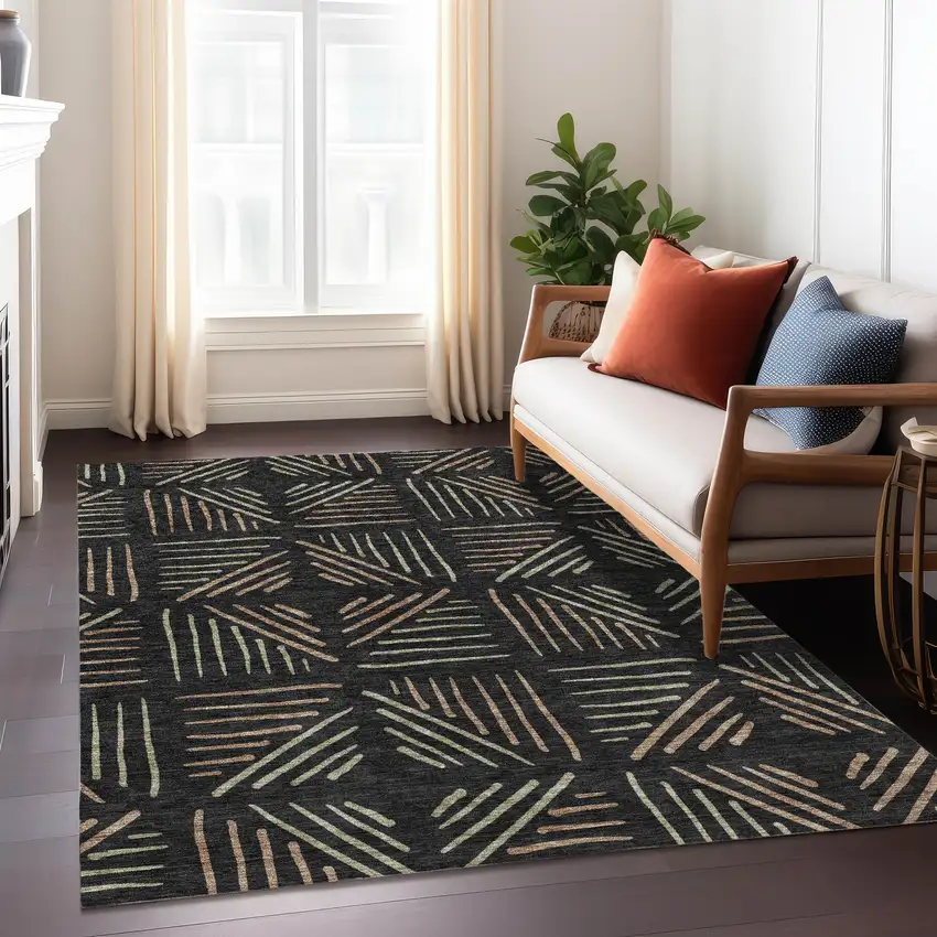 Black And Copper Geometric Washable Indoor Outdoor Area Rug Photo 6