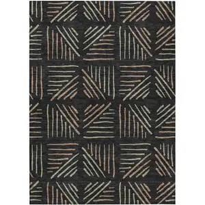 Photo of Black And Copper Geometric Washable Indoor Outdoor Area Rug