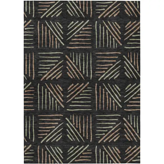 Black And Copper Geometric Washable Indoor Outdoor Area Rug Photo 1
