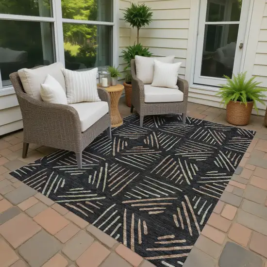 Black And Copper Geometric Washable Indoor Outdoor Area Rug Photo 4