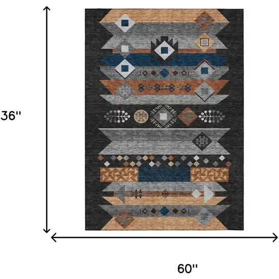 Black And Copper Geometric Washable Indoor Outdoor Area Rug Photo 7
